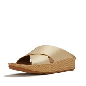 FitFlop Lulu lux graphic-weave leather cross slides
