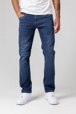 Mid Navy Straight Leg Cotton Rich Jeans