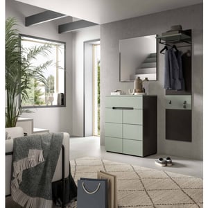 Furnilux Garderobecombinatie in smoke green stijlvolle entree met spiegel en ladekast