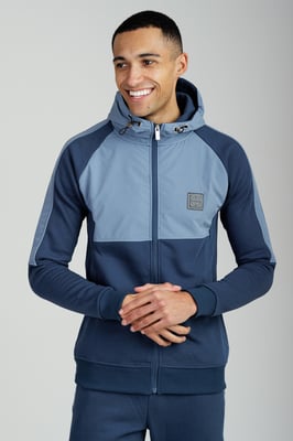 Navy Long Sleeve Zip Through Panelled Hoody