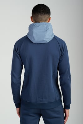 Navy Long Sleeve Zip Through Panelled Hoody