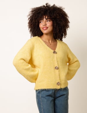 Gold Tone Flower Embossed Button Cardigan