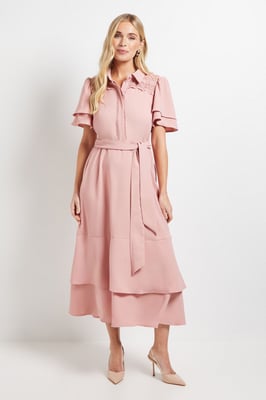Petite Lace Insert Ruffle Sleeve Midi Dress