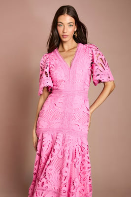 Placement Lace Hanky Hem Dress