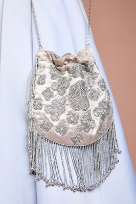 Blair Embellished Drawstring Grab Bag With Fringe Detail