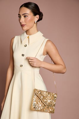 Felicia Embroidered Envelope Clutch Bag With Crossbody Strap