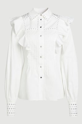 Cotton Sateen Drama Sleeve Studded Woven Maxi Shirt