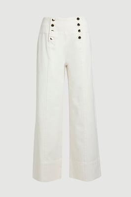 Denim Button Front Wide Leg Jeans