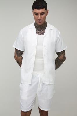 Tall Holiday Linen Blend Regular Shirt & Relaxed Short Set