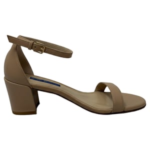 Stuart Weitzman Nudist Block Sandals in Beige Leather