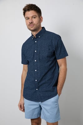 Navy Floral Print Short Sleeve Shirt