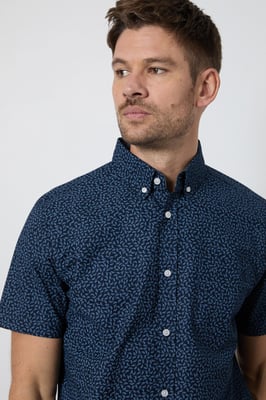 Navy Floral Print Short Sleeve Shirt