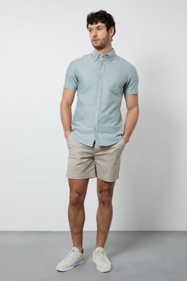 Green Short Sleeve Button Down Oxford Shirt