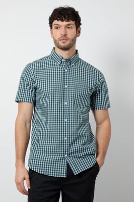 Dark Green Gingham Short Sleeve Shirt