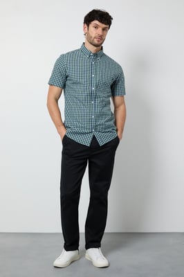 Dark Green Gingham Short Sleeve Shirt