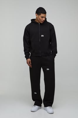Oversized Boxy Logo Graphic Zip Through Hooded Tracksuit