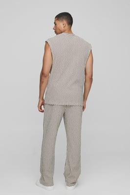 Regular Fit Drop Shoulder Jacquard Stripe Tank & Jogger Set