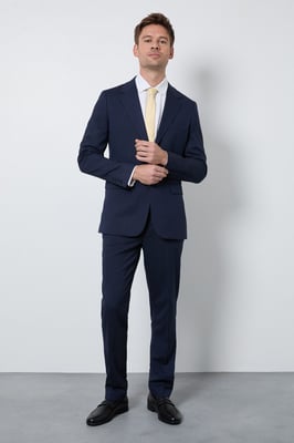 Navy Textured Slim Fit Suit Trousers