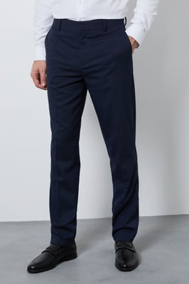 Navy Textured Slim Fit Suit Trousers