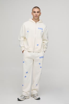 Oversized Boxy Official Flower Graphic Zip Through Hooded Tracksuit