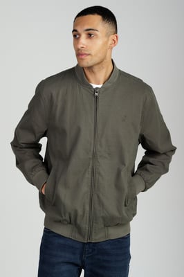 Khaki Cotton Twill Bomber Jacket With Embroidered Logo