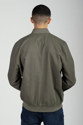 Khaki Cotton Twill Bomber Jacket With Embroidered Logo