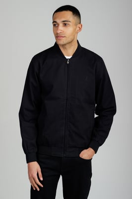 Black Cotton Twill Bomber Jacket With Embroidered Logo