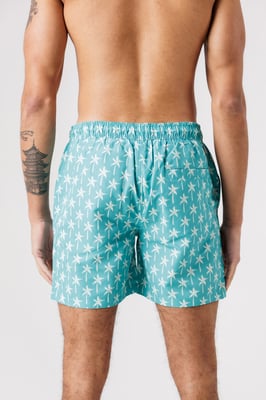 Teal 2-Pack Palm Tree And Logo Print Swim Shorts With Drawstring Waist