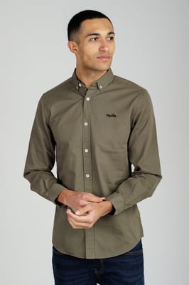 Khaki Cotton Oxford Long Sleeve Shirt