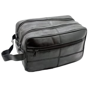 Genuine Leather Mens Wash Bag Travel Organizer Toiletry Bag in Black
