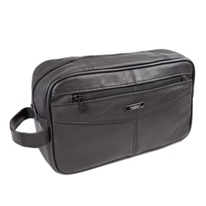 Men's Genuine Leather Toiletry Bag Travel Shaving Wash Bag in Black