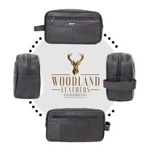 Men's Genuine Leather Toiletry Bag Travel Shaving Wash Bag in Black
