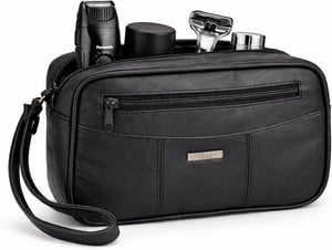 Men's Leather Wash Bag, Compact Travel Toiletry Bag