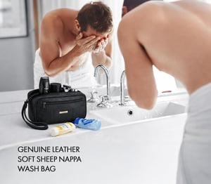 Men's Leather Wash Bag, Compact Travel Toiletry Bag