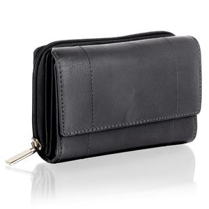 Women's Genuine Leather Purse RFID Blocking Wallet In Black