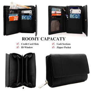 Women's Genuine Leather Purse RFID Blocking Wallet In Black