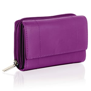 Women's Genuine Leather Purse RFID Blocking Wallet In Purple