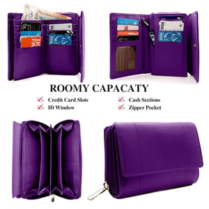 Women's Genuine Leather Purse RFID Blocking Wallet In Purple