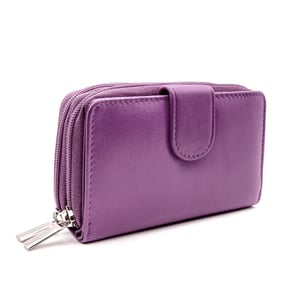 Women's Genuine Leather Purse with two Zipper Pocket in Purple
