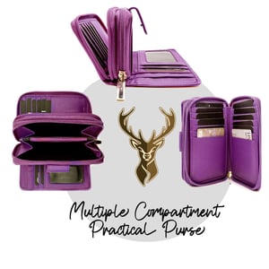 Women's Genuine Leather Purse with two Zipper Pocket in Purple