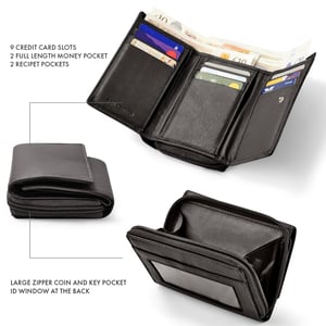 Women’s Genuine Leather RFID Wallet with Card & Coin Pocket in Black