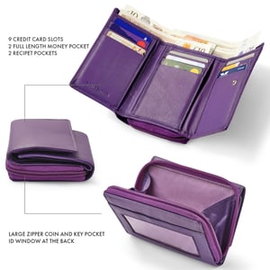 Women’s Genuine Leather RFID Wallet with Card & Coin Pocket in Purple