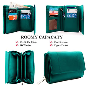 Women's Genuine Leather Purse RFID Blocking Wallet In Turquoise