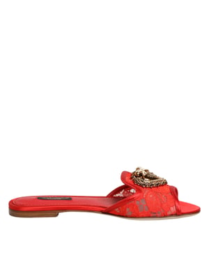 Dolce & Gabbana Röd Hängivenhet Spetsbäckar Sandaler Slip-On Skor
