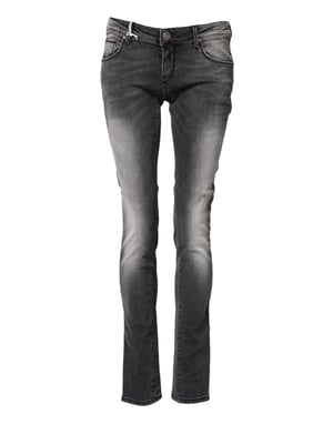 Acht Mörkgrå Bomulls Slim Fit Denim Låg Midja Jeans