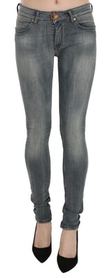 PLEIN SUD Blåtvättad Låg Midja Slim Fit Skinny Denim Casual Jeans
