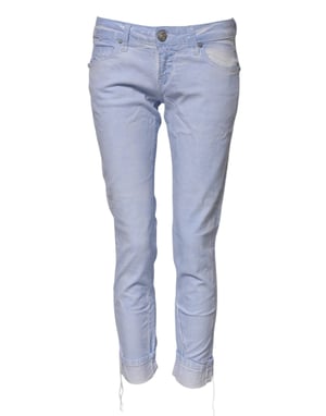 Acht Ljusblå Bomull Slim Fit Denim Låg Midja Jeans