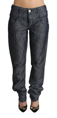 Acht Mörkgrå Ramie Mid Bred Midja Rak Denimjeans