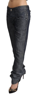 Acht Mörkgrå Ramie Mid Bred Midja Rak Denimjeans