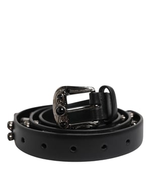 Dolce & Gabbana Zwarte Gestepte Leren Riempje met Metalen Logo Gesp